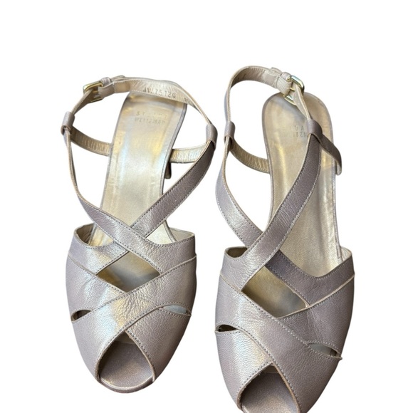 💎 Vintage Stuart Weitzman Silver Strappy‎ Platform Heels Size 8.5 💎 - Picture 2 of 6